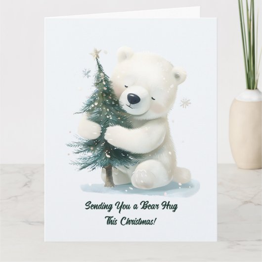 Adorable Polar Bär umarmt Weihnachtsbaum, Niedlich Karte (Vorderseite)