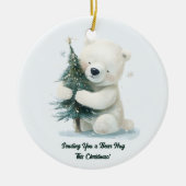Adorable Polar Bär umarmt Weihnachtsbaum, Niedlich Keramik Ornament (Vorne)