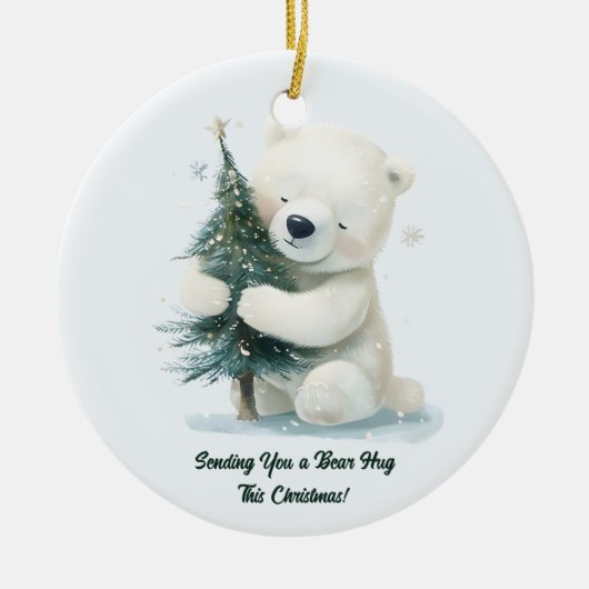Adorable Polar Bär umarmt Weihnachtsbaum, Niedlich Keramik Ornament (Vorne)