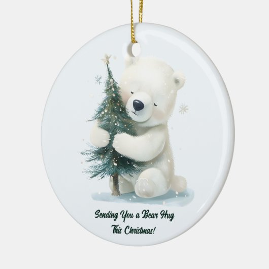 Adorable Polar Bär umarmt Weihnachtsbaum, Niedlich Keramik Ornament (Links)