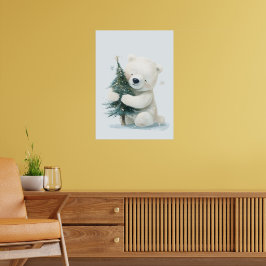 Adorable Polar Bär umarmt Weihnachtsbaum, Niedlich Poster