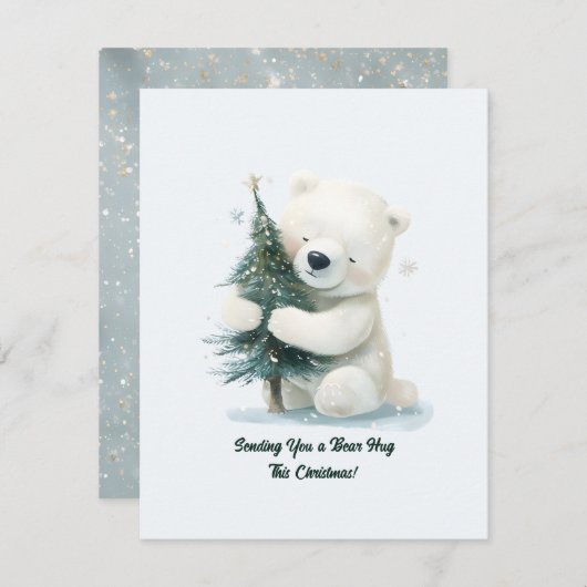Adorable Polar Bär umarmt Weihnachtsbaum, Niedlich RSVP Karte (Vorne/Hinten)
