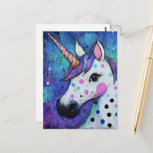 Adorable Polka Dot Unicorn Postkarte (Vorderseite/Rückseite Beispiel)