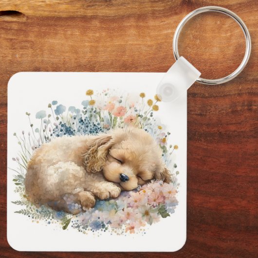 Adorable Poodle Puppy Dog Schlüsselanhänger (Rückseite)