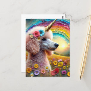 Adorable Poodle Unicorn in Wildblumen Postkarte