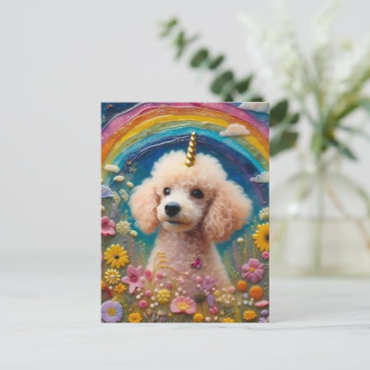 Adorable Poodle Unicorn Postkarte (Stehend Vorderseite)