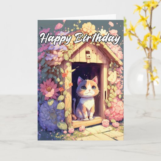 Adorable Posing Baby Kitten Illustration Karte (Gelbe Blume)