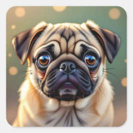 Adorable Pug Close up | Cute Dog Quadratischer Aufkleber