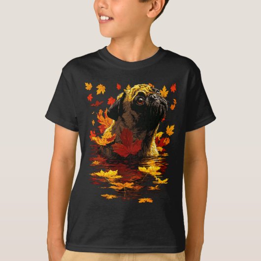 Adorable Pug With Forest Leaves Cozy Autumn Dog Fa T-Shirt (Vorderseite)