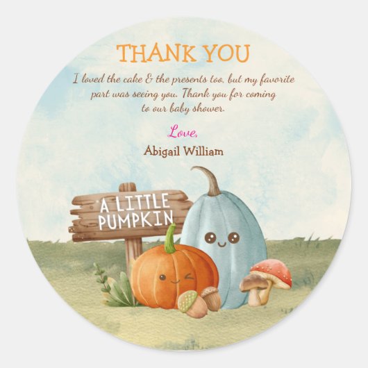 Adorable Pumpkin Baby Dusche Danke Karten Runder Aufkleber (Vorderseite)