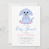 Adorable Puppy Blue Personalisiert Baby Boy Dusche Einladung (Vorderseite)