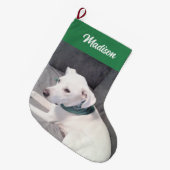 Adorable Puppy Individuelle Name Grün Großer Weihnachtsstrumpf (Vorderansicht (hängend))