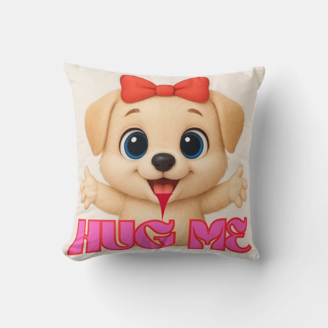 Adorable Puppy Pillow – Cute Cartoon Dog Home DCR Kissen (Vorderseite)