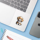 Adorable Puppy Vinyl Aufkleber (Laptop mit iPhone)