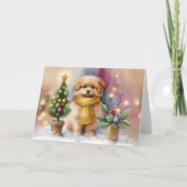 Adorable Puppy with Yellow Scarf & Christmas Tree Karte (Vorderseite)