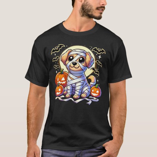 Adorable Puppy Wrapped Mummy Halloween Cute Dog T-Shirt (Vorderseite)