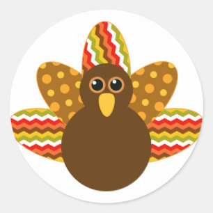 🦃 Adorable Pute mit bunten Federn Runder Aufkleber