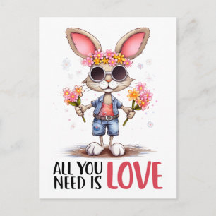 Adorable Rabbit Hippie Alles, was Sie brauchen, is Postkarte