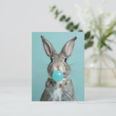 Adorable Rabbit Kauen Blue Bubble Gum Postkarte (Stehend Vorderseite)