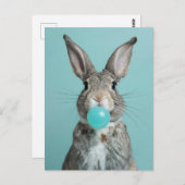 Adorable Rabbit Kauen Blue Bubble Gum Postkarte (Vorne/Hinten)