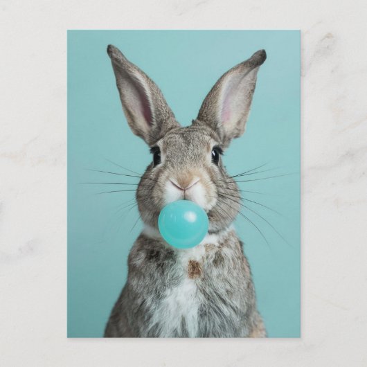 Adorable Rabbit Kauen Blue Bubble Gum Postkarte (Vorderseite)