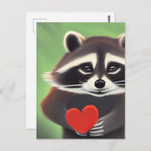 Adorable Raccoon Holend a Heart Postkarte (Vorne/Hinten)
