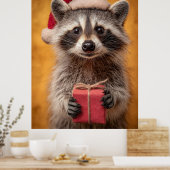 Adorable Raccoon in einer Weihnachtsmannmütze, die Poster (Küche)