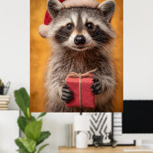 Adorable Raccoon in einer Weihnachtsmannmütze, die Poster (Heimbüro)