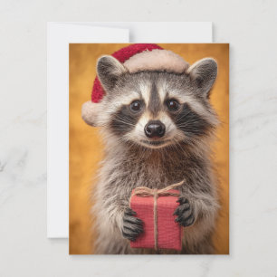 Adorable Raccoon in einer Weihnachtsmannmütze, die Postkarte