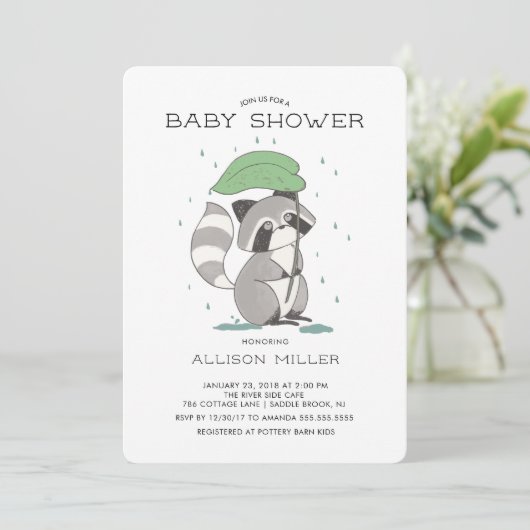 Adorable Raccoon Kinderdusche Einladung (Stehend Vorderseite)