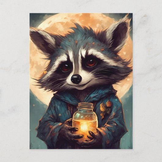Adorable Raccoon mit einem Zaubertrank Postkarte (Vorderseite)