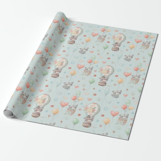 Adorable Racoon Wrapping Paper Geschenkpapier (Ungerollt)