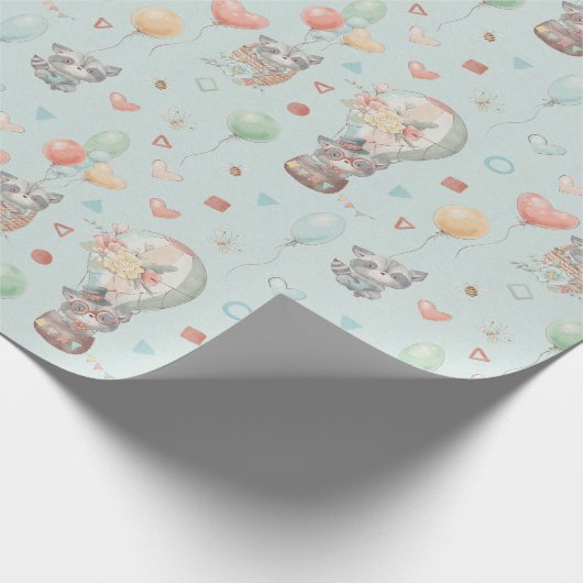 Adorable Racoon Wrapping Paper Geschenkpapier (Ecke)