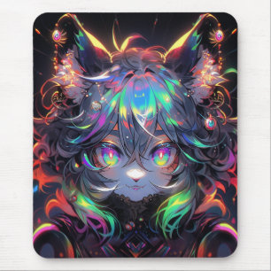 Adorable Rainbow Catgirl Furry Anime Mousepad