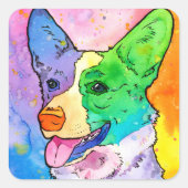 Adorable Rainbow Corgi Quadratischer Aufkleber (Vorderseite)