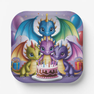 Adorable Rainbow Dragons Pappteller