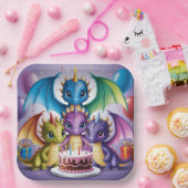 Adorable Rainbow Dragons Pappteller (Party)