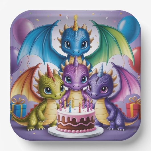 Adorable Rainbow Dragons Pappteller (Vorderseite)