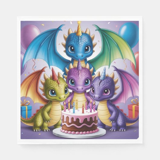 Adorable Rainbow Dragons Serviette (Vorderseite)