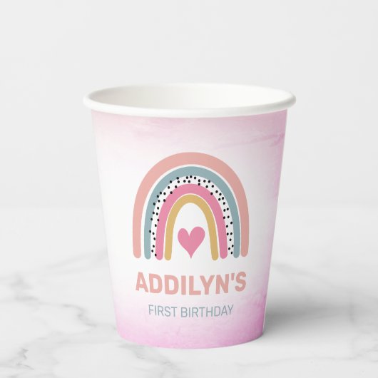 Adorable Rainbow Girl's Birthday Party Paper Cups Pappbecher (Rückseite)