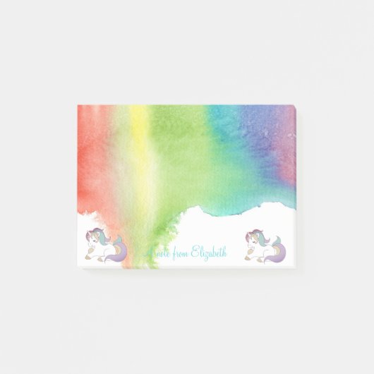 Adorable Rainbow Unicorn, Aquarelltuch Post-it Klebezettel (Vorderseite)
