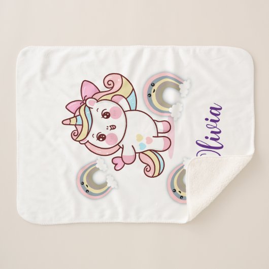 Adorable Rainbow Unicorn Sherpadecke (Vorderseite (Horizontal))