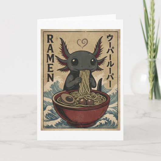 Adorable Ramen Axolotl Noodles Retro Japanese Art Karte (Vorderseite)