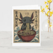 Adorable Ramen Axolotl Noodles Retro Japanese Art Karte (Gelbe Blume)