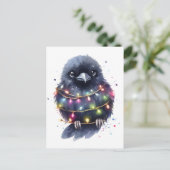 Adorable Raven Christmas Postkarte (Stehend Vorderseite)