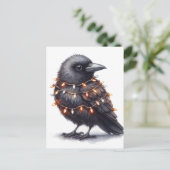 Adorable Raven Christmas Postkarte (Stehend Vorderseite)
