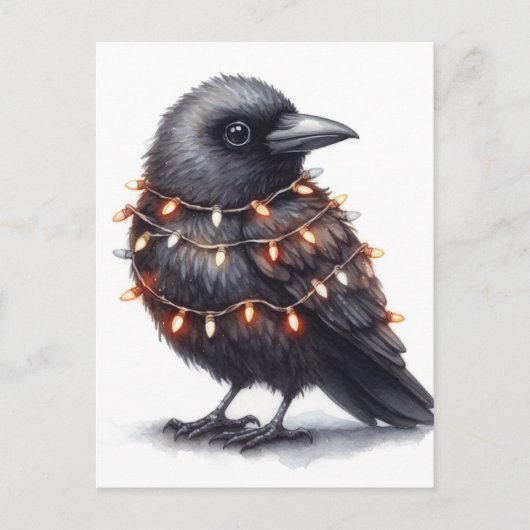 Adorable Raven Christmas Postkarte (Vorderseite)