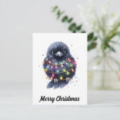 Adorable Raven Christmas Postkarte (Stehend Vorderseite)