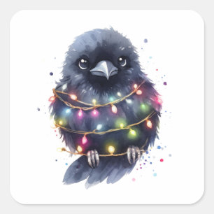 Adorable Raven Christmas Quadratischer Aufkleber
