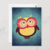 Adorable Red and Yellow Owl Illustration Postkarte (Vorne/Hinten)